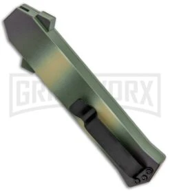 AKC F-16 OD Green Camo D/A OTF Automatic Knife - Bayo Satin Plain -Akc Sales Store AKC F 16 DA Dagger OTF Auto OD Green Camo Satin BHQ 125319 jr side large