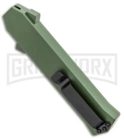 AKC F-16 OD Green D/A OTF Automatic Knife - Dagger Satin Plain -Akc Sales Store AKC F 16 DA Dagger OTF Auto OD Green Satin BHQ 95347 jr side large