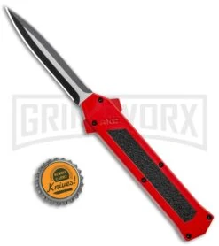 AKC F-16 Red D/A Dagger OTF Automatic Knife - Dagger Two Tone Plain -Akc Sales Store AKC F 16 DA Dagger OTF Auto Red TT BHQ 112389 jr bottlecap large