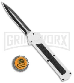 AKC F-16 White D/A OTF Automatic Knife - Dagger Two Tone Plain -Akc Sales Store AKC F 16 DA Dagger OTF Auto White TT BHQ 114659 jr bottlecap large