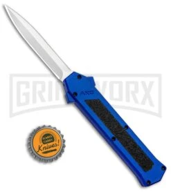 AKC F-16 Blue D/A OTF Automatic Knife - Dagger Satin Plain -Akc Sales Store AKC F 16 DA Dagger OTF Blue Satin BHQ 93753 jr bottlecap large