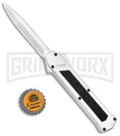 AKC F-16 White D/A OTF Automatic Knife - Dagger Satin Plain -Akc Sales Store AKC F 16 DA Dagger OTF White Satin BHQ 94221 jr bottlecap large