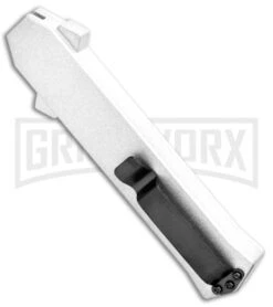 AKC F-16 White D/A OTF Automatic Knife - Dagger Satin Plain -Akc Sales Store AKC F 16 DA Dagger OTF White Satin BHQ 94221 jr side large