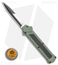 AKC F-16 D/A Bayonet OTF Automatic Knife OD Green Aluminum (3.3" Two Tone) -Akc Sales Store AKC F 16 OD Green D A OTF Automatic Knife Bayo Two TonePlain GX 35588 LS Bottlecap