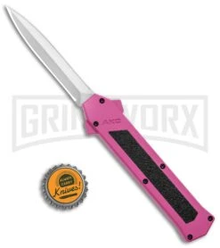 AKC F-16 Pink D/A OTF Automatic Knife - Dagger Satin Plain -Akc Sales Store AKC F 16 Pink DA OTF Auto Dagger Satin GX 37627 jr bottlecap large