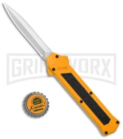 AKC F-16 Yellow D/A OTF Automatic Knife - Dagger Satin Plain -Akc Sales Store AKC F 16 Yellow DA OTF Auto Dagger Satin GX 37626 jr bottlecap large
