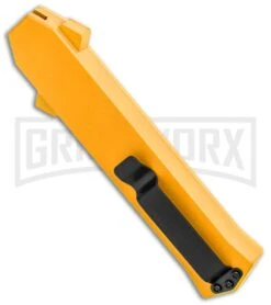 AKC F-16 Yellow D/A OTF Automatic Knife - Dagger Satin Plain -Akc Sales Store AKC F 16 Yellow DA OTF Auto Dagger Satin GX 37626 jr side large