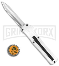 AKC F-20 White D/A OTF Automatic Knife - Spear Point Satin Plain -Akc Sales Store AKC F 20 D A Spear Point OTF AK White Aluminium 3in Satin BHQ 158200 td size large