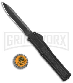 AKC F-20 Black D/A OTF Automatic Knife - Spear Point Black Plain -Akc Sales Store AKC F 20 DA Dagger OTF Auto Black Black BHQ 140839 jr bottlecap large