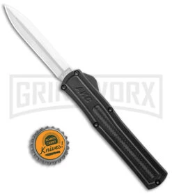 AKC F-20 Black D/A OTF Automatic Knife - Dagger Satin Plain -Akc Sales Store AKC F 20 DA Dagger OTF Auto Black CF Satin BHQ 141100 jr bottlecap large