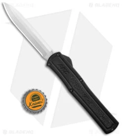 AKC F-20 D/A Spear Point OTF Automatic Knife Black Aluminum (3.6" Satin Drop) -Akc Sales Store AKC F 20 DA Dagger OTF Auto Black Satin BHQ 140836 jr bottlecap