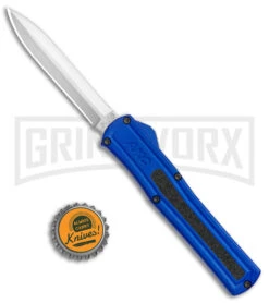 AKC F-20 Blue D/A OTF Automatic Dagger Knife - Satin Plain -Akc Sales Store AKC F 20 DA Dagger OTF Auto Blue Satin BHQ 141098 jr bottlecap 2 large