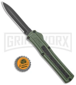 AKC F-20 OD Green Aluminum D/A OTF Automatic Knife - Dagger Black Plain -Akc Sales Store AKC F 20 DA Dagger OTF Auto OD Green Black BHQ 146285 jr bottlecap large