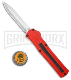 AKC F-20 Red Aluminum DBL Dagger OTF Automatic Knife - Satin Plain -Akc Sales Store AKC F 20 DA Dagger OTF Auto Red Aluminum Satin BHQ 179208 jr bottlecap large