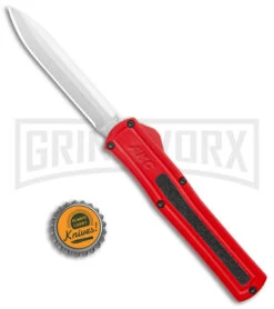 AKC F-20 Red D/A OTF Automatic Knife - Satin Plain -Akc Sales Store AKC F 20 DA Dagger OTF Auto Red Satin BHQ 140483 jr bottlecap large