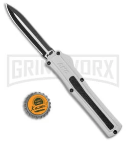 AKC F-20 White Aluminum D/A Dagger OTF Automatic Knife - Two Tone Plain -Akc Sales Store AKC F 20 DA Dagger OTF Auto White Aluminum TT BHQ 179206 jr bottlecap large