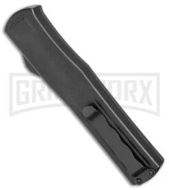 AKC F-20 Black W/ White Inlay D/A OTF Automatic Knife - Satin Plain -Akc Sales Store AKC F 20 DA SP OTF Auto Black White Inlay Satin BHQ 152917 jr side large