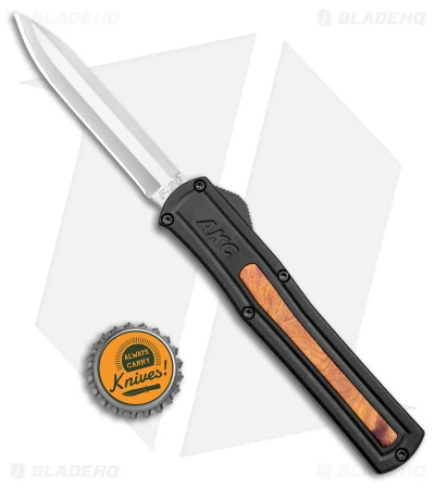 AKC F-20 D/A Dagger OTF Automatic Knife Black W/ Wood Inlay (3.5" Satin ) 6 AKC F-20 D/A Dagger OTF Automatic Knife Black W/ Wood Inlay (3.5" Satin ) - Image 4