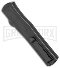 AKC F-20 Black W/ Wood Inlay D/A OTF Automatic Knife - Satin Plain -Akc Sales Store AKC F 20 DA SP OTF Auto Black Wood Inlay Satin BHQ 152445 jr side large