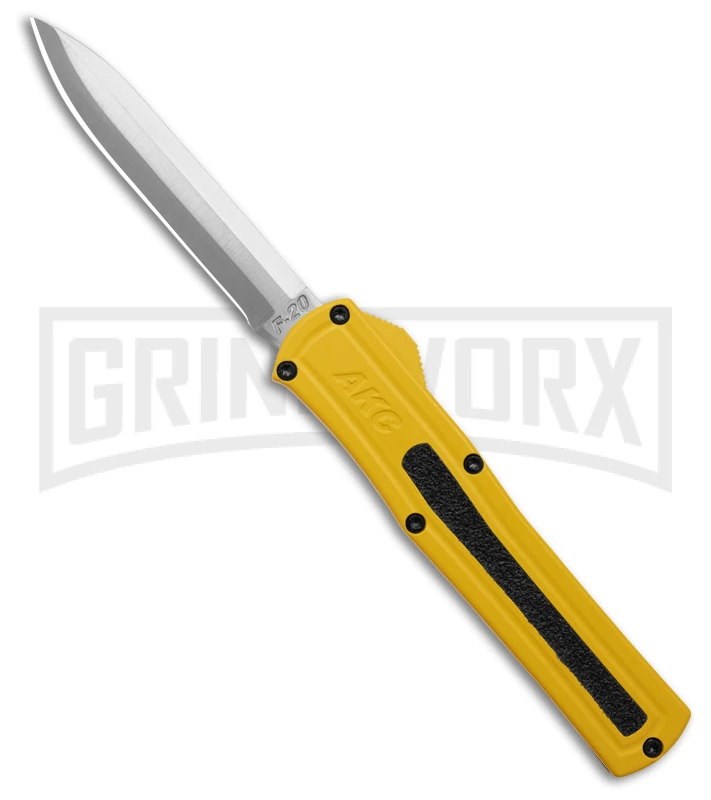 AKC F-20 D/A Drop Point Yellow OTF Automatic Knife - Satin Plain 3 AKC F-20 D/A Drop Point Yellow OTF Automatic Knife - Satin Plain