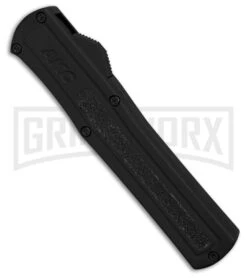AKC F-20 D/A Dagger Black Aluminum OTF Automatic Knife - Two Tone Plain -Akc Sales Store AKC F20 DA Dagger OTF AK Black Alum 3in Two Tone BHQ 178763 td spine large