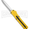 AKC F-20 D/A Dagger Yellow Aluminum OTF Automatic Knife - Satin Plain -Akc Sales Store AKC F20 DA OTF AK Dagger yellow Alum 3in Satin BHQ 178761 td large