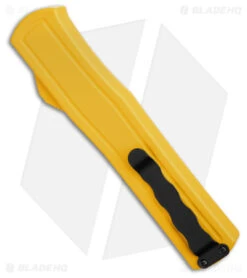 AKC F-20 D/A OTF Automatic Knife Dagger Yellow Aluminum (3.6" Satin) -Akc Sales Store AKC F20 DA OTF AK Dagger yellow Alum 3in Satin BHQ 178761 td side