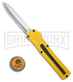 AKC F-20 D/A Dagger Yellow Aluminum OTF Automatic Knife - Satin Plain -Akc Sales Store AKC F20 DA OTF AK Dagger yellow Alum 3in Satin BHQ 178761 td size large