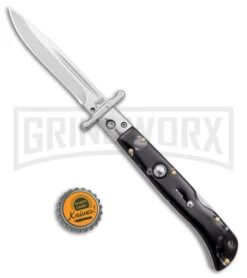 Italian Style 9" Roma Black Marbled Pearlex Auto Swinguard - Polished Plain -Akc Sales Store AKC Italian Style 9in Roma DP Auto Swinguard Black Marble Polished BHQ 175964 jr bottlecap large