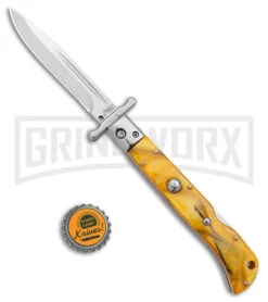 Italian Style 9" Roma Yellow Pearlex Automatic Swinguard - Polished Plain -Akc Sales Store AKC Italian Style 9in Roma DP Auto Swinguard Yellow Pearlex Polished BHQ 175957 jr bottlecap large