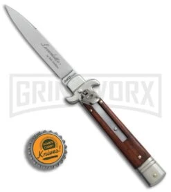 AKC 7.75" Bill DeShivs Leverletto Cocobolo Automatic Knife - Flat Grind -Akc Sales Store AKC Leverletto 7 75in cocobolo satin flat BHQ 75617 er bottlecap large