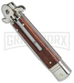 AKC 7.75" Bill DeShivs Leverletto Cocobolo Automatic Knife - Flat Grind -Akc Sales Store AKC Leverletto 7 75in cocobolo satin flat BHQ 75617 er spine large