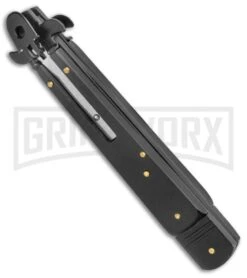 AKC 9" Tactical Leverletto Black Automatic Knife - Flat Grind -Akc Sales Store AKC Leverletto 9in LL Auto Italian Black Black BHQ 50877 jr spine large