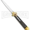 AKC 9" Leverletto Ebony Wood Brass Automatic Knife - Flat Grind -Akc Sales Store AKC Leverletto 9in LL Auto Italian Brass Ebony Wood Satin BHQ 50869 jr large