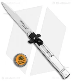 AKC Leverletto 9" Leverlock Automatic Italian Knife Polished Silver (4" Satin) -Akc Sales Store AKC Leverletto 9in LL Auto Italian Polished Silver Satin BHQ 86766 jr bottlecap