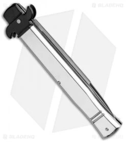 AKC Leverletto 9" Leverlock Automatic Italian Knife Polished Silver (4" Satin) -Akc Sales Store AKC Leverletto 9in LL Auto Italian Polished Silver Satin BHQ 86766 jr side