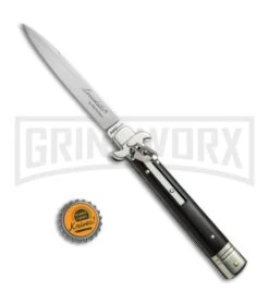 AKC Bill DeShivs 9" Leverletto Ebony Wood Automatic Knife - Flat Plain -Akc Sales Store AKC Leverletto 9in LL Ebony BHQ 67445 jr bottlecap large
