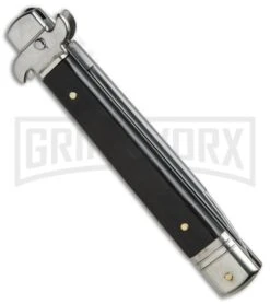 AKC Bill DeShivs 9" Leverletto Ebony Wood Automatic Knife - Flat Plain -Akc Sales Store AKC Leverletto 9in LL Ebony BHQ 67445 jr side large