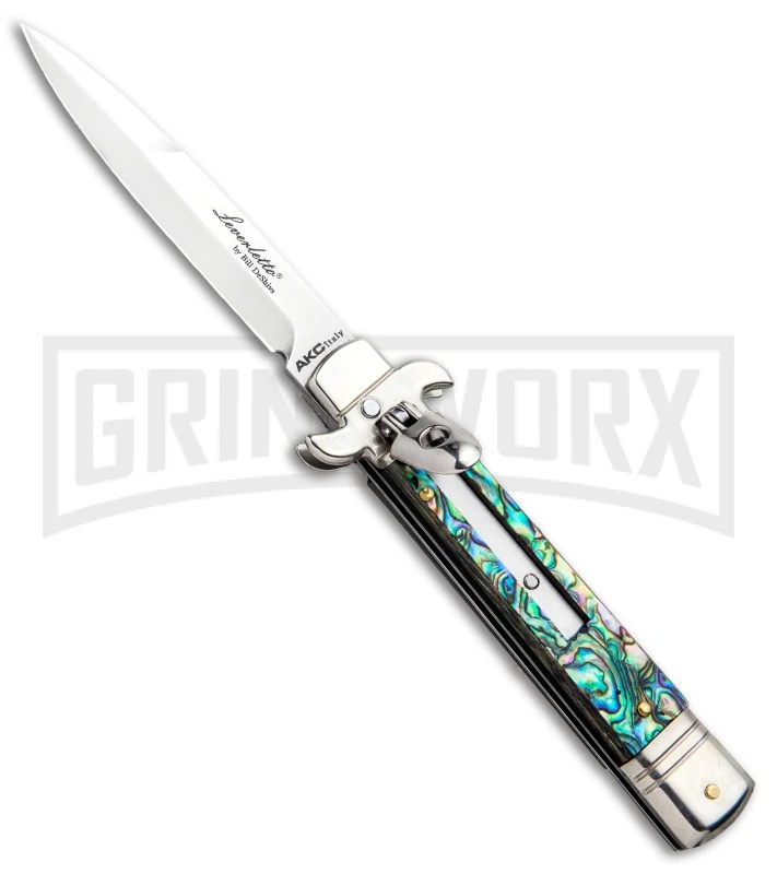 AKC 7.75" Leverletto Abalone Automatic Knife - Bayonet 3 AKC 7.75" Leverletto Abalone Automatic Knife - Bayonet