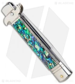AKC Leverletto 7.75" Automatic Italian Stiletto Abalone (3.25" Satin Bayo) -Akc Sales Store AKC Leverletto Abalone Auto Bayo BHQ 92874 jr side