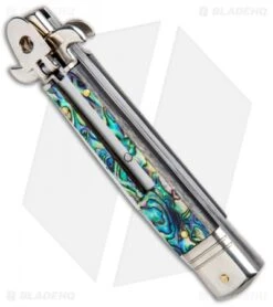 AKC Leverletto 7.75" Automatic Italian Stiletto Abalone (3.25" Satin Bayo) -Akc Sales Store AKC Leverletto Abalone Auto Bayo BHQ 92874 jr spine