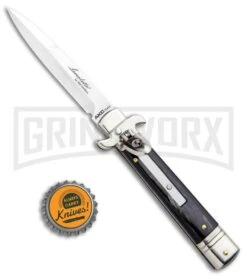 AKC 7.75" Leverletto Dark Horn Automatic Knife - Satin Bayonet 9 AKC 7.75" Leverletto Dark Horn Automatic Knife - Satin Bayonet -Akc Sales Store AKC Leverletto LL Auto Dark Horn Bayo GX 0299 jr bottlecap large
