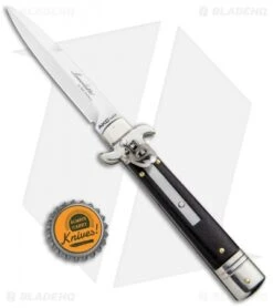 AKC Leverletto 7.75" Lever Lock Auto Italian Knife Ebony (4" Satin Bayo) -Akc Sales Store AKC Leverletto LL Auto Ebony Bayo BHQ 92878 jr bottlecap