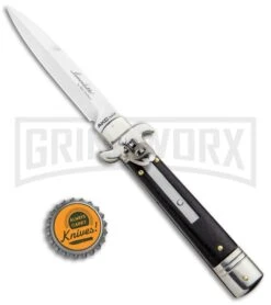 AKC 7.75" Leverletto Ebony Automatic Knife - Satin Bayonet -Akc Sales Store AKC Leverletto LL Auto Ebony Bayo BHQ 92878 jr bottlecap large