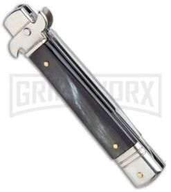 AKC 7.75" Leverletto Honey Horn Automatic Knife - Satin Bayonet -Akc Sales Store AKC Leverletto LL Auto Honey Horn Bayo BHQ 92872 jr side large