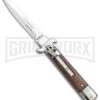 AKC 7.75" Bill DeShivs Leverletto Cocobolo Auto Knife - Satin Plain Bayonet -Akc Sales Store AKC Leverletto LL Auto Italian Cocobolo Satin Bayo BHQ 139808 jr large