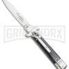AKC 7.75" Leverletto Dark Horn Automatic Knife - Satin Flat 1 AKC 7.75" Leverletto Dark Horn Automatic Knife - Satin Flat -Akc Sales Store AKC Leverletto LL Auto Italian Dark Horn Satin BHQ 108339 jr large