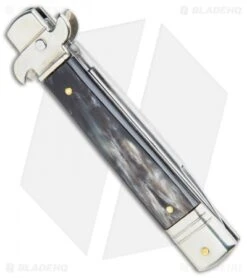 AKC Leverletto 7.75" Lever Lock Auto Italian Knife Dark Horn (3.25" Satin Flat) 8 AKC Leverletto 7.75" Lever Lock Auto Italian Knife Dark Horn (3.25" Satin Flat) -Akc Sales Store AKC Leverletto LL Auto Italian Dark Horn Satin BHQ 108339 jr side