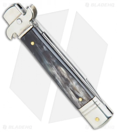 AKC Leverletto 7.75" Lever Lock Auto Italian Knife Dark Horn (3.25" Satin Flat) 5 AKC Leverletto 7.75" Lever Lock Auto Italian Knife Dark Horn (3.25" Satin Flat) - Image 3