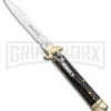 AKC 9" Ebony Leverlock Automatic Stiletto Bayonet Knife - Satin Plain -Akc Sales Store AKC Leverletto LL Ebony Satin Bayo BHQ 139882 jr large